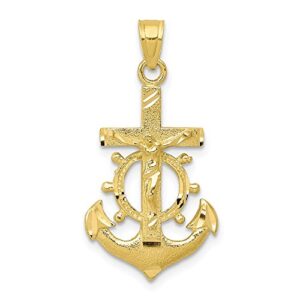 Solid 10k Yellow Gold Anchor Mariner Cross Pendant Crucifix Charm - 30mm x 16mm - Jewelry Gifts For Women Wife Mom Gifts For Men Husband Dad