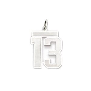 Solid 925 Sterling Silver Medium Number 13 Charm Brushed Matte Finish Pendant - 22mm x 18mm