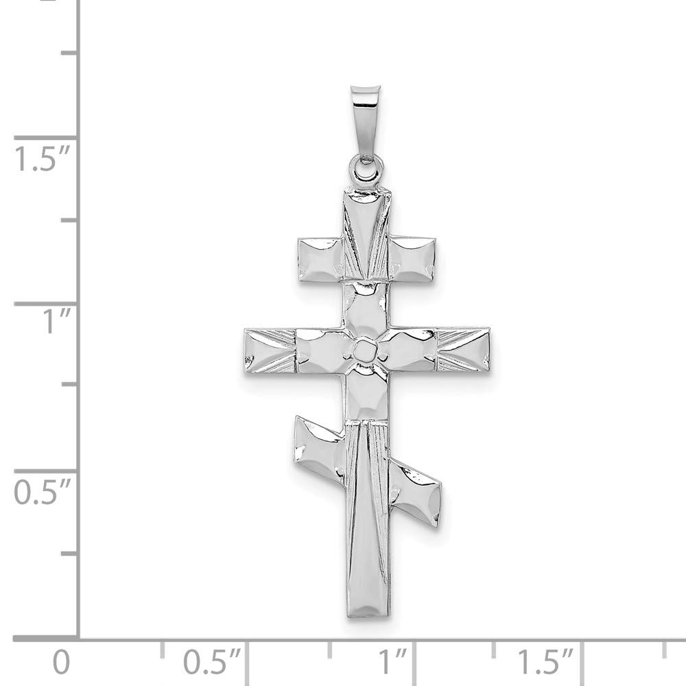 Solid 14k White Gold Eastern Orthodox Cross Pendant Charm - 41mm x 19mm