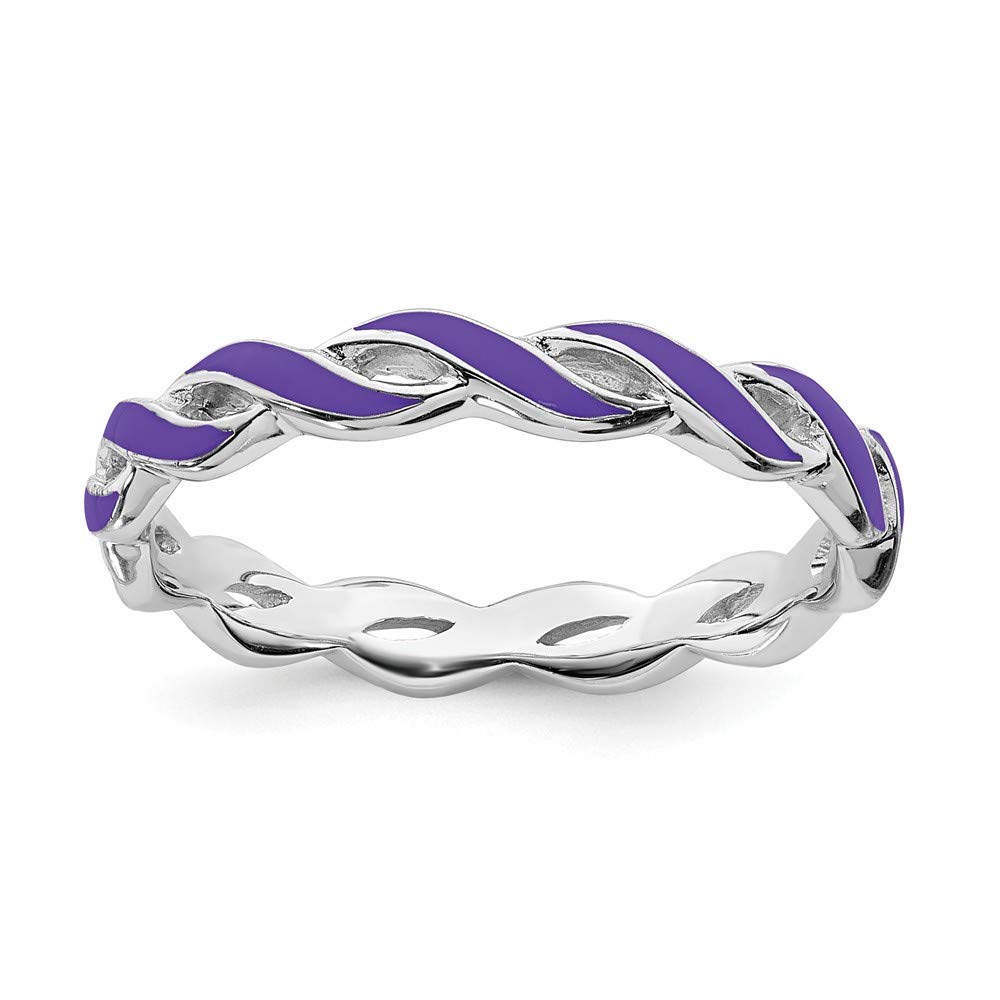 Solid 925 Sterling Silver Stackable Purple Enamel Ring Eternity Band Size 9