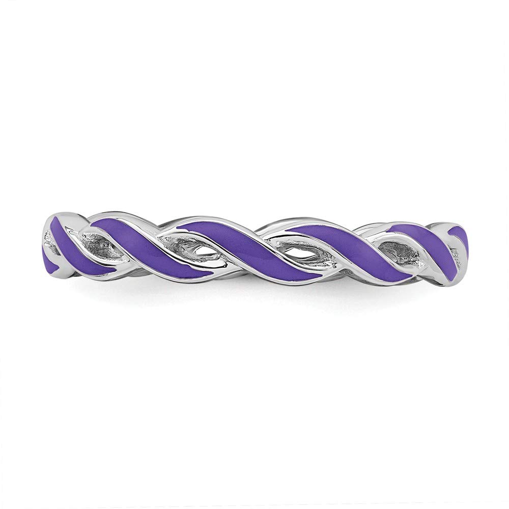 Solid 925 Sterling Silver Stackable Purple Enamel Ring Eternity Band Size 9