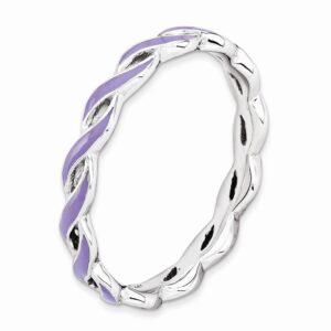 Solid 925 Sterling Silver Stackable Purple Enamel Ring Eternity Band Size 9