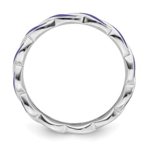 Solid 925 Sterling Silver Stackable Purple Enamel Ring Eternity Band Size 9