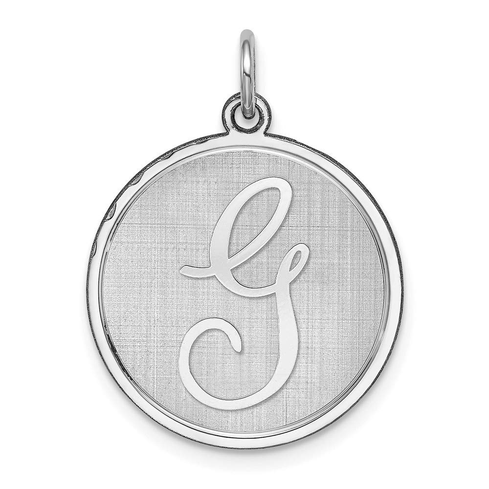 Solid 925 Sterling Silver Brocaded Initial Letter G Alphabet Charm Pendant - 27mm x 20mm