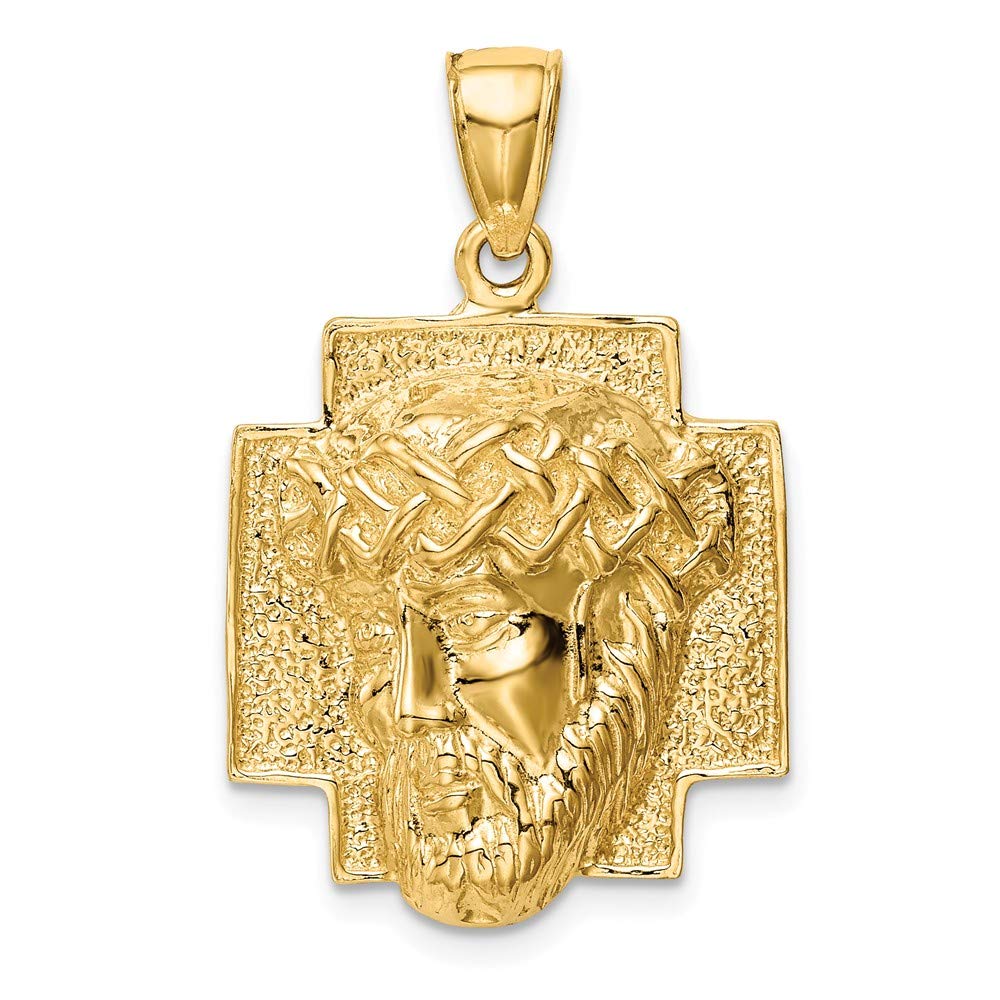 Solid 14k Yellow Gold 2-D Large Jesus Head with Crown Emperor Royal King Queen Pendant Charm