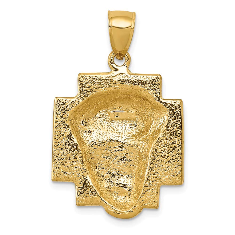 Solid 14k Yellow Gold 2-D Large Jesus Head with Crown Emperor Royal King Queen Pendant Charm