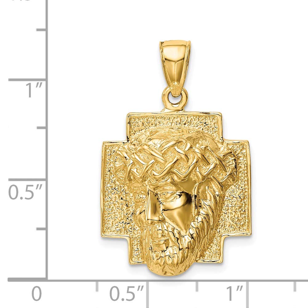 Solid 14k Yellow Gold 2-D Large Jesus Head with Crown Emperor Royal King Queen Pendant Charm