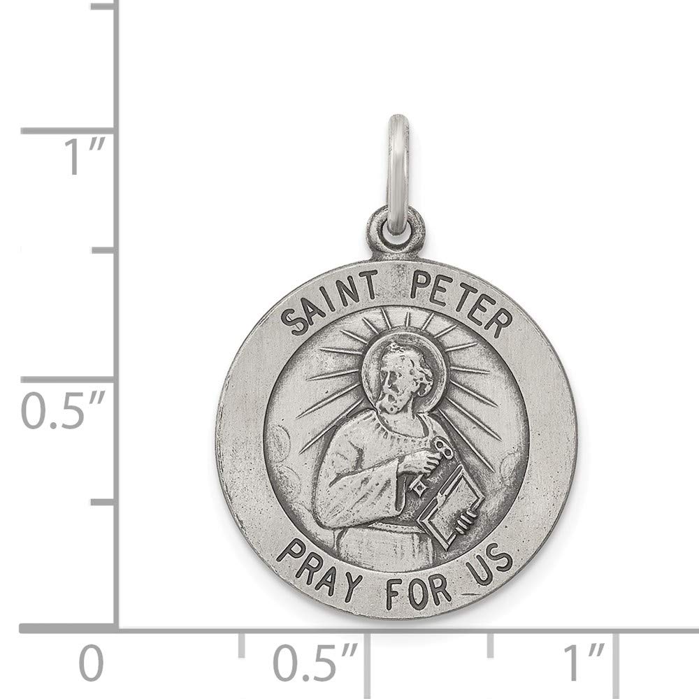 Solid 925 Sterling Silver Vintage Antiqued Catholic Patron Saint Peter Pendant Charm Medal - 25mm x 20mm