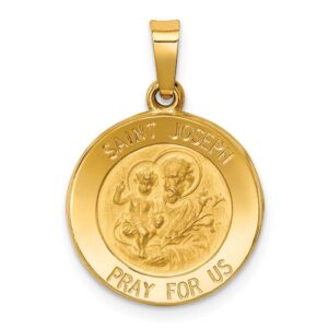 14k Yellow Gold Catholic Patron Saint Joseph Medal Brushed Matte Finish Pendant Charm - 17mm x 15mm