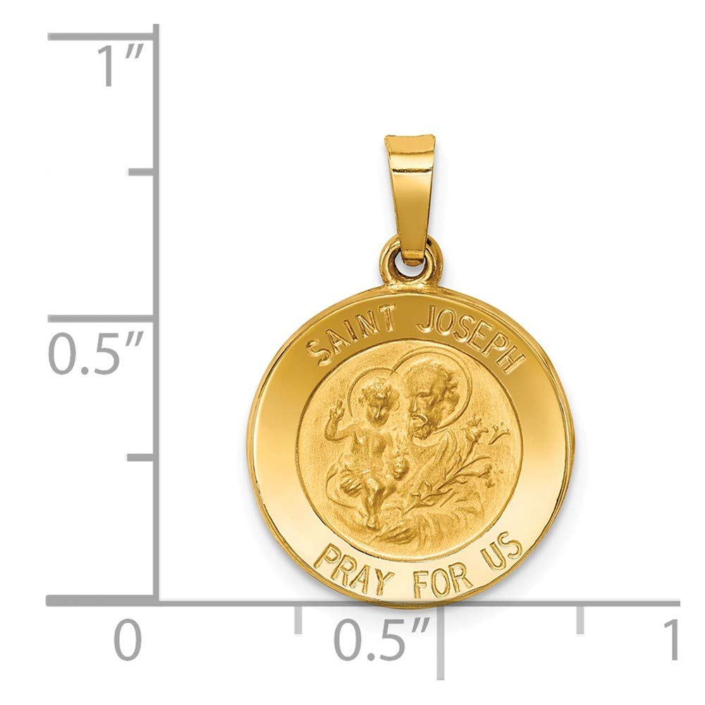 14k Yellow Gold Catholic Patron Saint Joseph Medal Brushed Matte Finish Pendant Charm - 17mm x 15mm