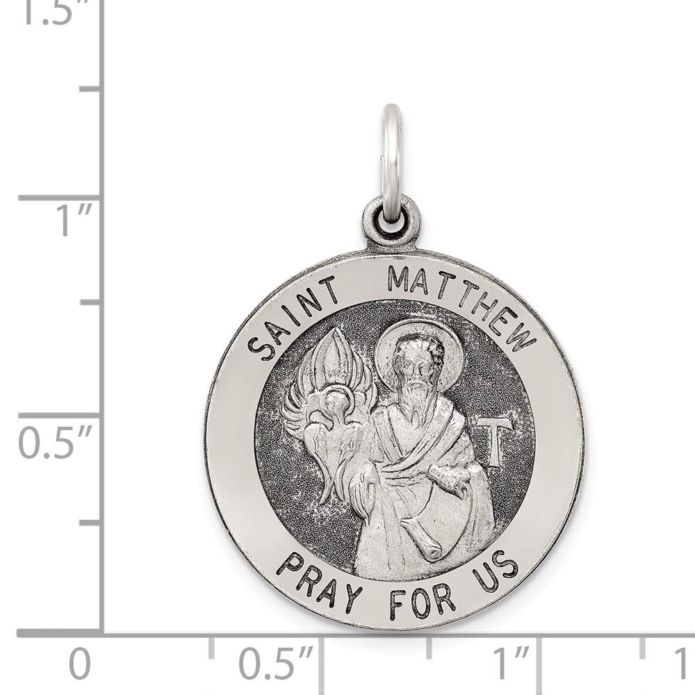 Solid 925 Sterling Silver Vintage Antiqued Catholic Patron Saint Matthew Pendant Charm Medal - 31mm x 21mm