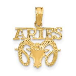 solid 14k yellow gold engraved block aries charm pendant - 17mm x 13mm