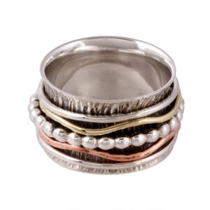 novica artisan handmade sterling silver spinner ring patterned rig with brass copper no stone meditation india [band width 12 mm w] ' dotted flair'