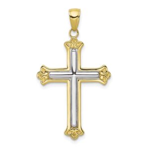 solid 10k yellow gold two toned cross in budded yellow cross frame pendant charm