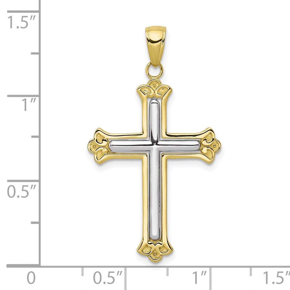 Solid 10k Yellow Gold Two Toned Cross in Budded Yellow Cross Frame Pendant Charm