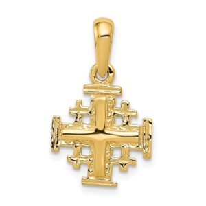 Solid 14k Yellow Gold Jerusalem Cross Charm Pendant - 23mm x 13mm