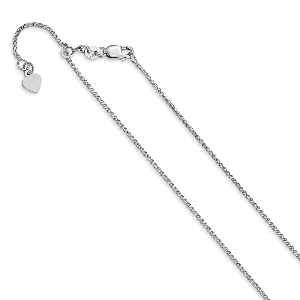 Solid 14K White Gold 1.2mm Adjustable Diamond-Cut Loose Rope Chain Necklace - with Secure Lobster Lock Clasp 30"