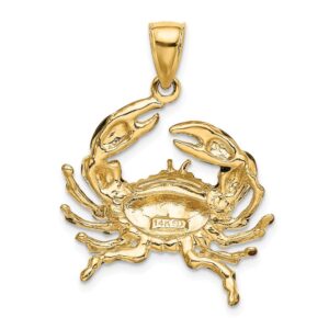 Solid 14k Yellow Gold 2-D Blue Enamel Stone Crab Charm Pendant - 29mm x 24mm