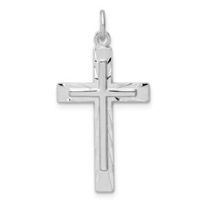 Solid 925 Sterling Silver Diamond-Cut Cross Pendant Charm