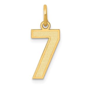 Solid 14k Yellow Gold Small Number 7 Charm Brushed Matte Finish Pendant - 18mm x 7mm