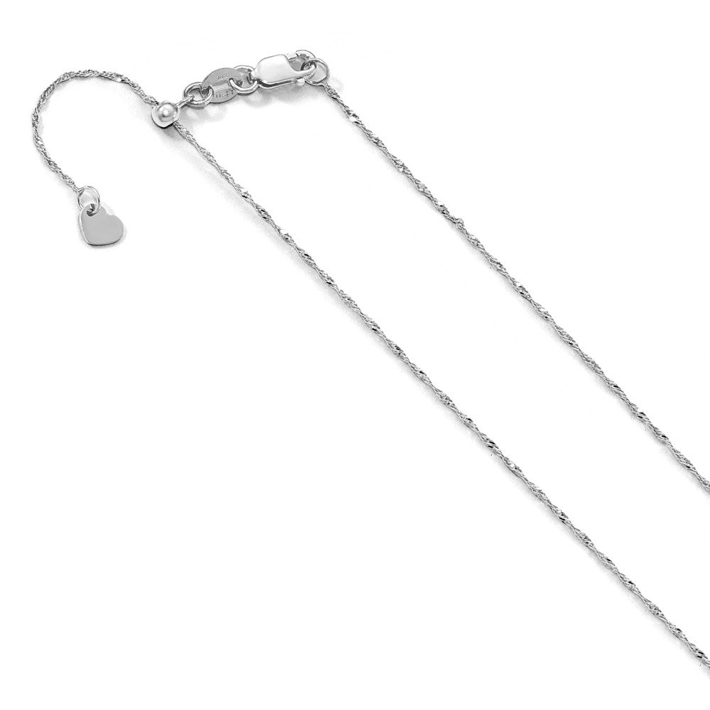 Solid 10K White Gold 1mm Adjustable Singapore Chain Necklace - with Secure Lobster Lock Clasp 22"