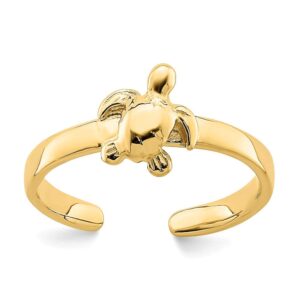 solid 14k yellow gold adjustable sea turtle toe ring adjustable