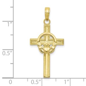 Solid 10k Yellow Gold Celtic Irish Claddagh Cross Pendant Charm