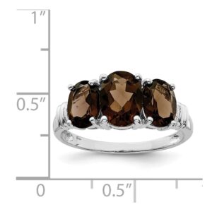 Solid 925 Sterling Silver 3 Stone Chocolate Brown Smoky Quartz and Diamond Engagement Ring Size 7 (.01 cttw.)