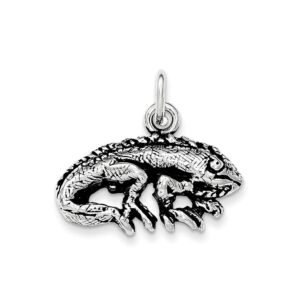 solid 925 sterling silver vintage antiqued and textured iguana pendant charm