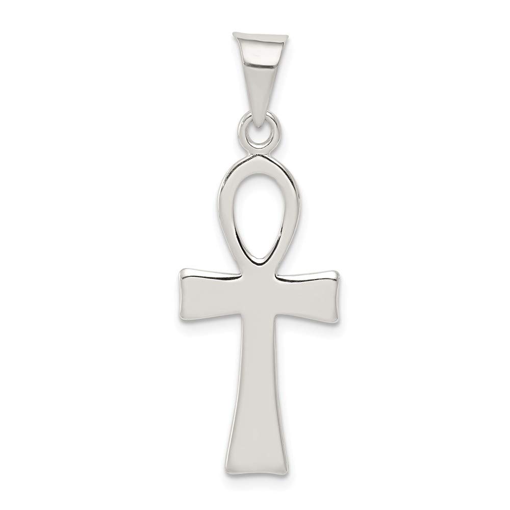 Solid 925 Sterling Silver Ankh Cross Pendant Charm - 35mm x 13mm