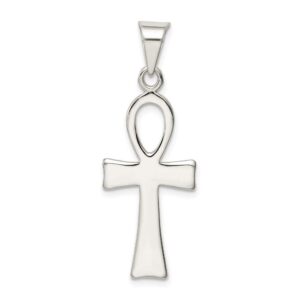 Solid 925 Sterling Silver Ankh Cross Pendant Charm - 35mm x 13mm