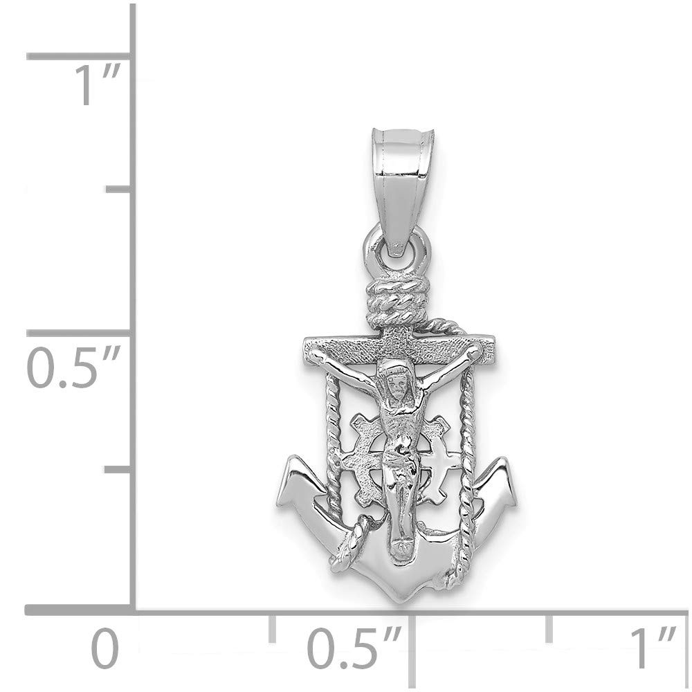 Solid 14k White Gold Anchor Mariner Cross Pendant Crucifix Charm - 23mm x 11mm