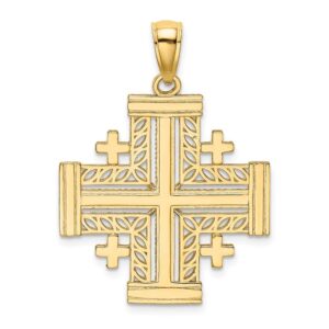 solid 14k yellow gold cut-out jerusalem cross (crusader's cross) charm pendant 29mm