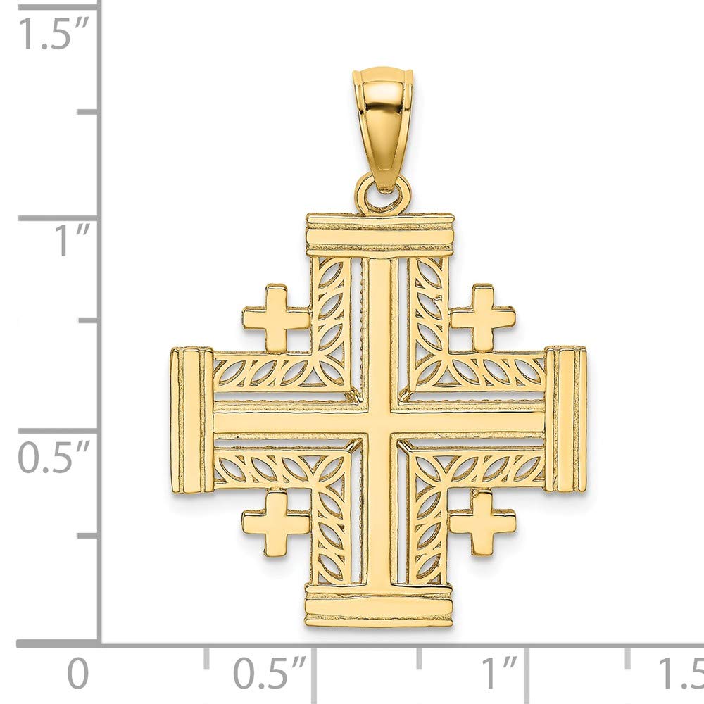 Solid 14k Yellow Gold Cut-Out JERUSALEM CROSS (CRUSADER'S CROSS) Charm Pendant 29mm