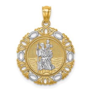 solid 14k yellow gold two toned catholic patron saint christopher pendant charm medal