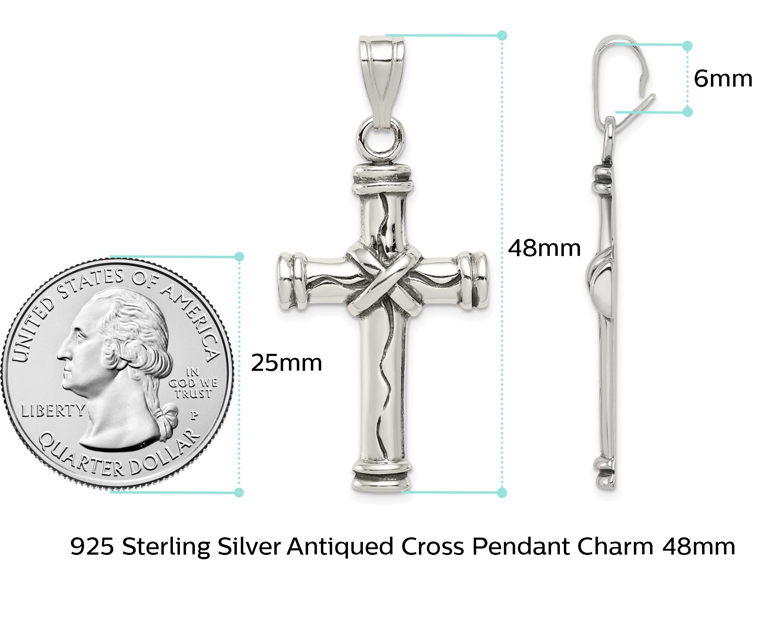 Solid 925 Sterling Silver Antique Cross Pendant Charm - 48mm x 22mm - Jewelry Gifts For Women Wife Mom Gifts For Men Husband Dad