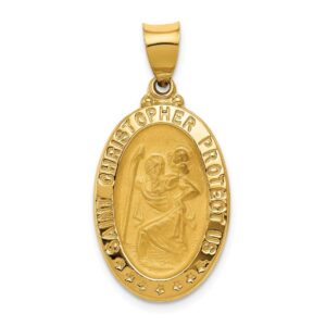 sonia jewels 14k yellow gold catholic patron saint christopher medal brushed matte finish pendant charm - 25mm x 15mm