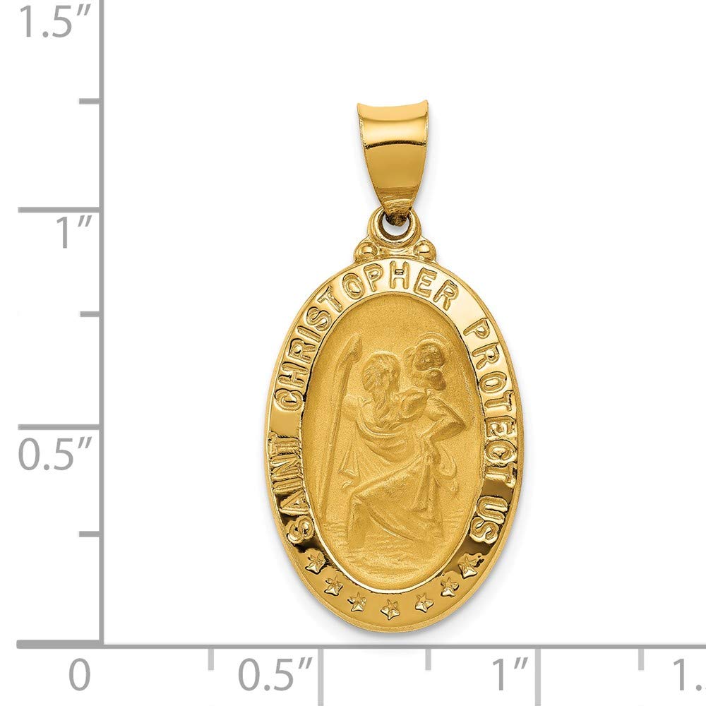 Sonia Jewels 14k Yellow Gold Catholic Patron Saint Christopher Medal Brushed Matte Finish Pendant Charm - 25mm x 15mm