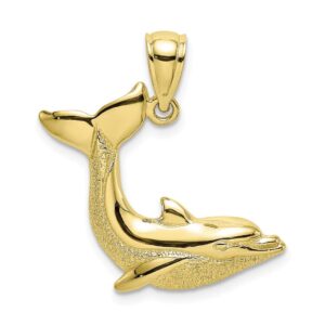 solid 10k yellow gold textured dolphin jumping charm pendant