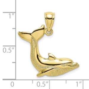 Solid 10k Yellow Gold Textured Dolphin Jumping Charm Pendant