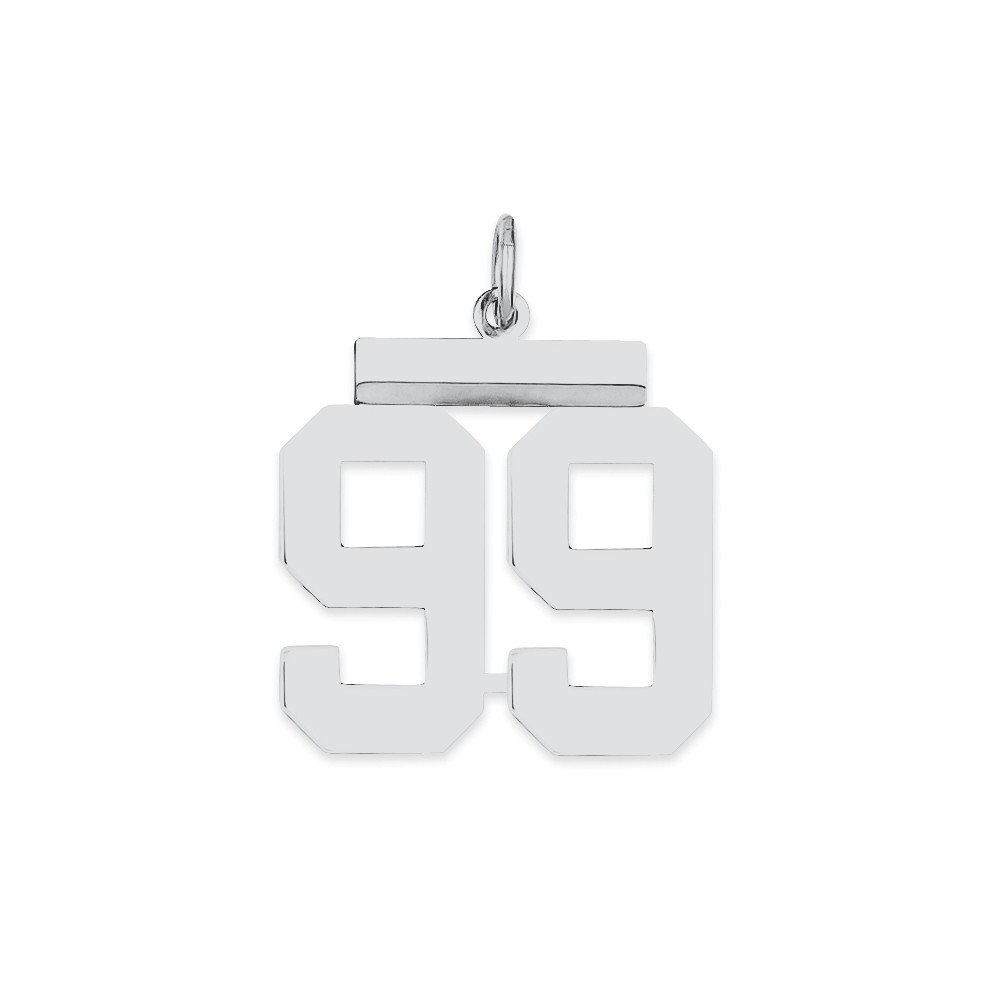 Solid 925 Sterling Silver Medium Number 99 Charm Pendant - 21mm x 16mm