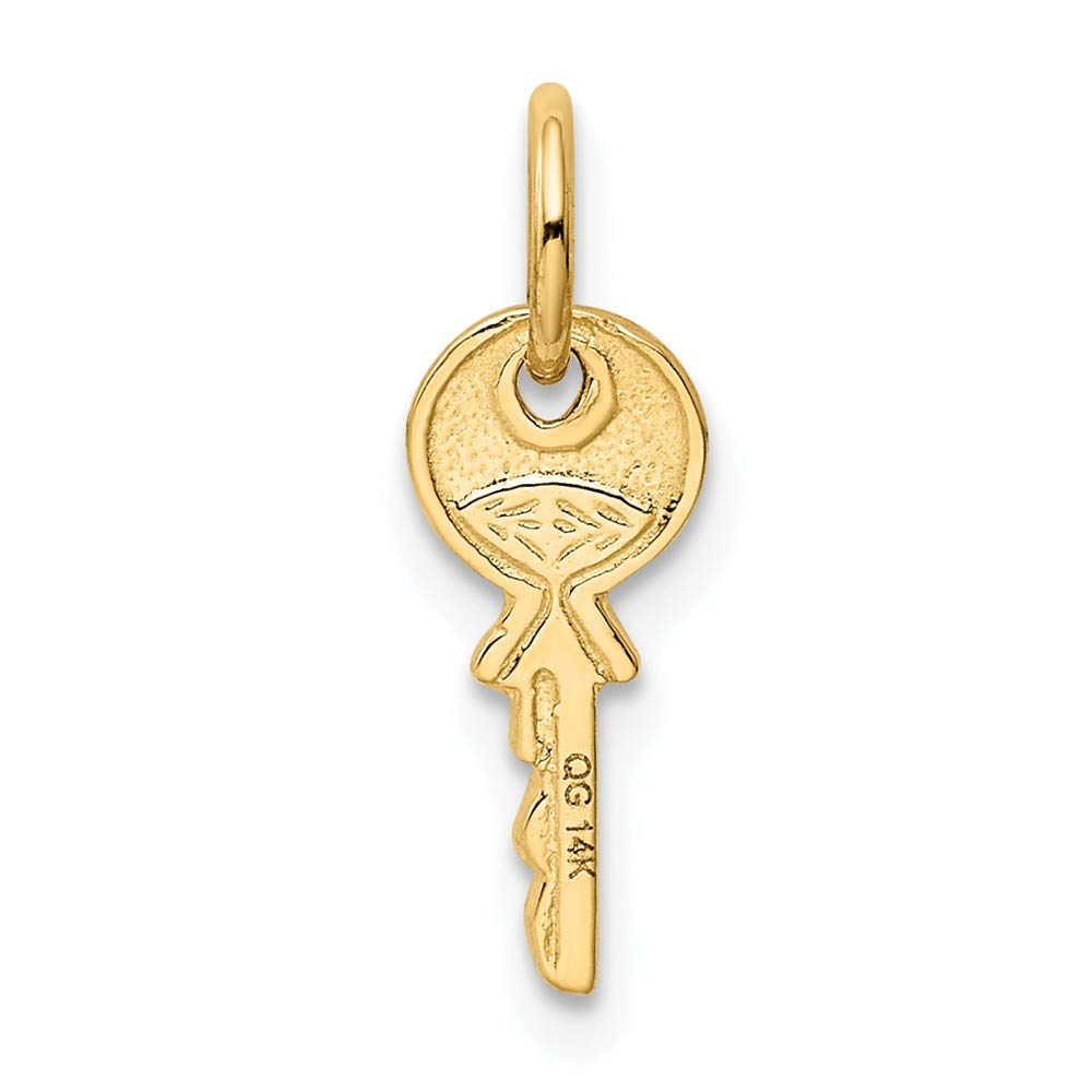 Solid 14k Yellow Gold Rounded Top Key Charm Pendant - 16mm x 6mm