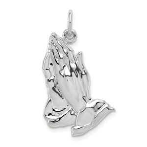 Solid 14k White Gold Praying Hands Pendant Charm