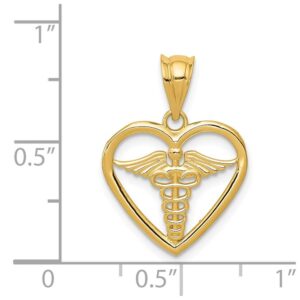 Solid 14k Yellow Gold RN Registered Nurse Caduceus Symbol Heart RN Registered Nurse Caduceus Symbol Medical Emergency Alert Pendant Charm - 22mm x 16mm