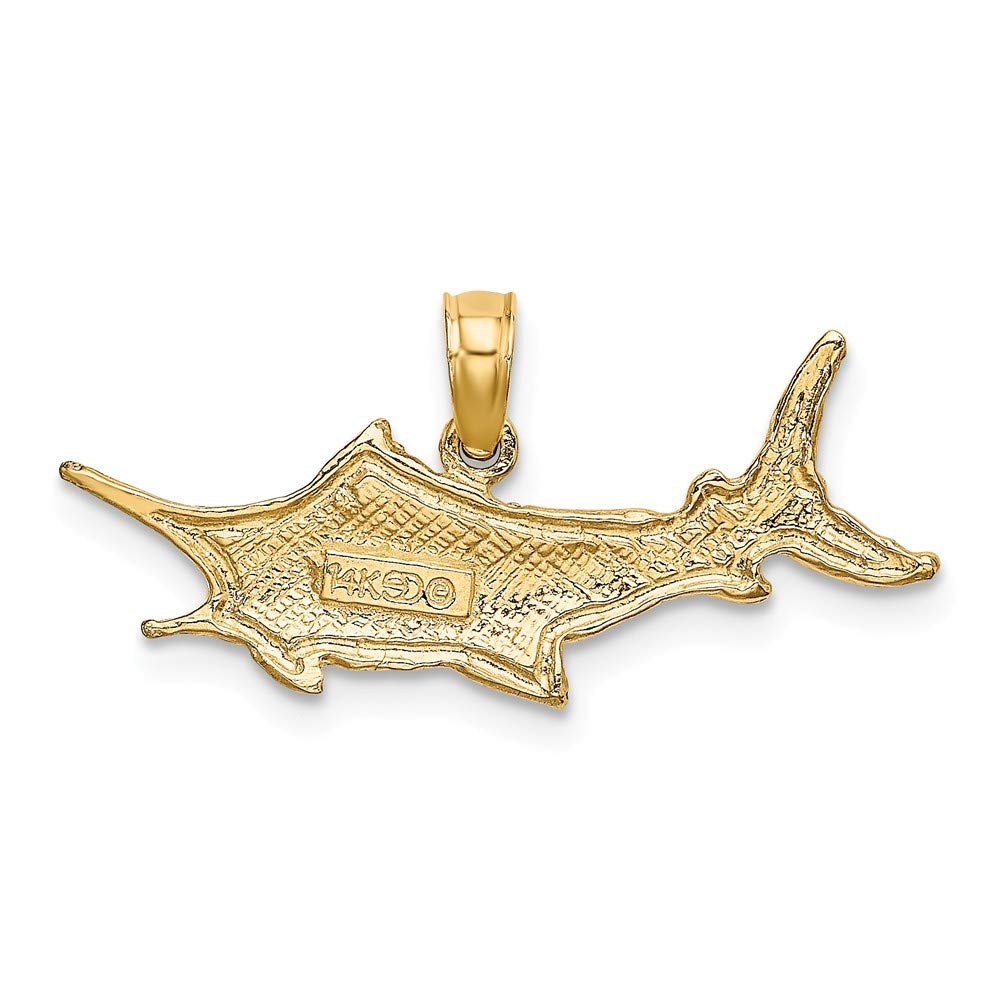 Solid 14k Yellow Gold Textured and 2-D Marlin Fish Charm Pendant - 10mm x 26mm