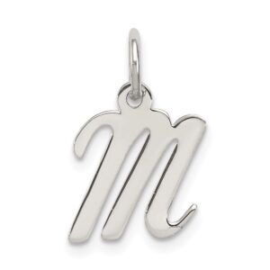 solid 925 sterling silver small script initial letter m alphabet charm pendant 16mm