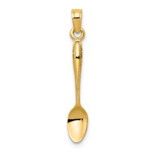 solid 14k yellow gold 3-d table spoon pendant charm - 27mm x 5mm