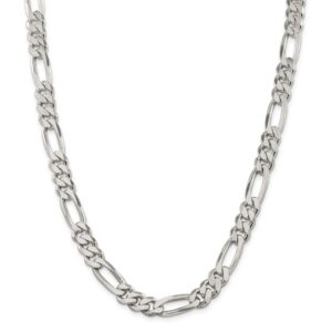 Solid 925 Sterling Silver 9mm Figaro Chain Necklace - with Secure Lobster Lock Clasp 18"