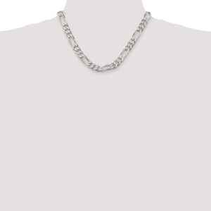 Solid 925 Sterling Silver 9mm Figaro Chain Necklace - with Secure Lobster Lock Clasp 18"