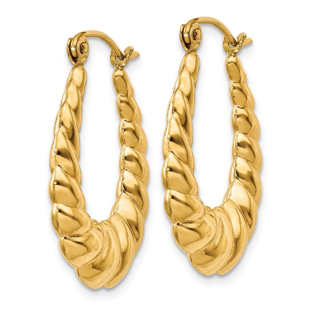 14k Yellow Gold Twisted Hoop Puffed Shrimp Earrings - 25mm x 18mm